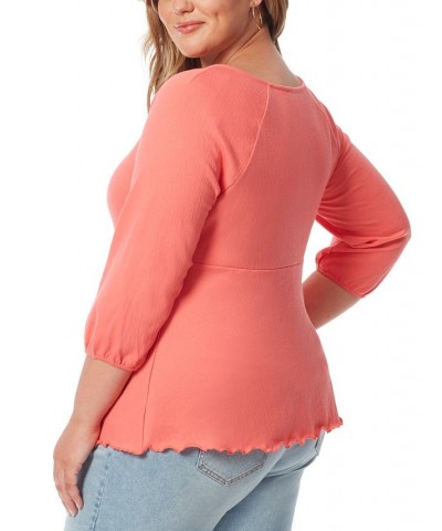 Trendy Plus Size Moriah Ruched 3/4-Sleeve Top Pink $42.14 Tops