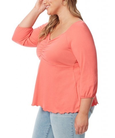 Trendy Plus Size Moriah Ruched 3/4-Sleeve Top Pink $42.14 Tops