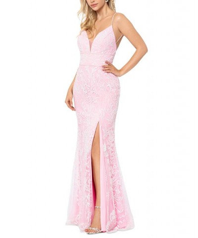 Women's Floral-Embroidered Gown Pink White $157.05 Dresses
