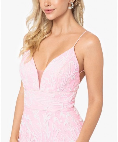 Women's Floral-Embroidered Gown Pink White $157.05 Dresses