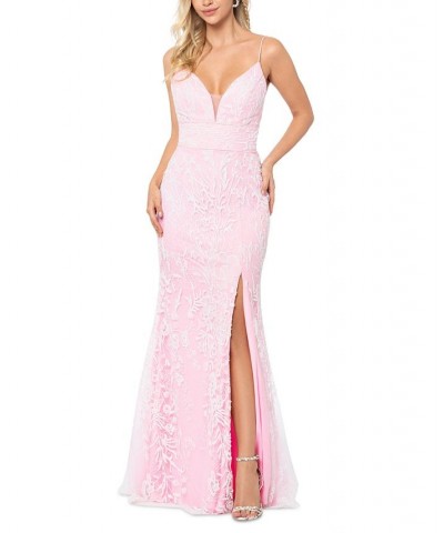 Women's Floral-Embroidered Gown Pink White $157.05 Dresses