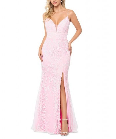 Women's Floral-Embroidered Gown Pink White $157.05 Dresses