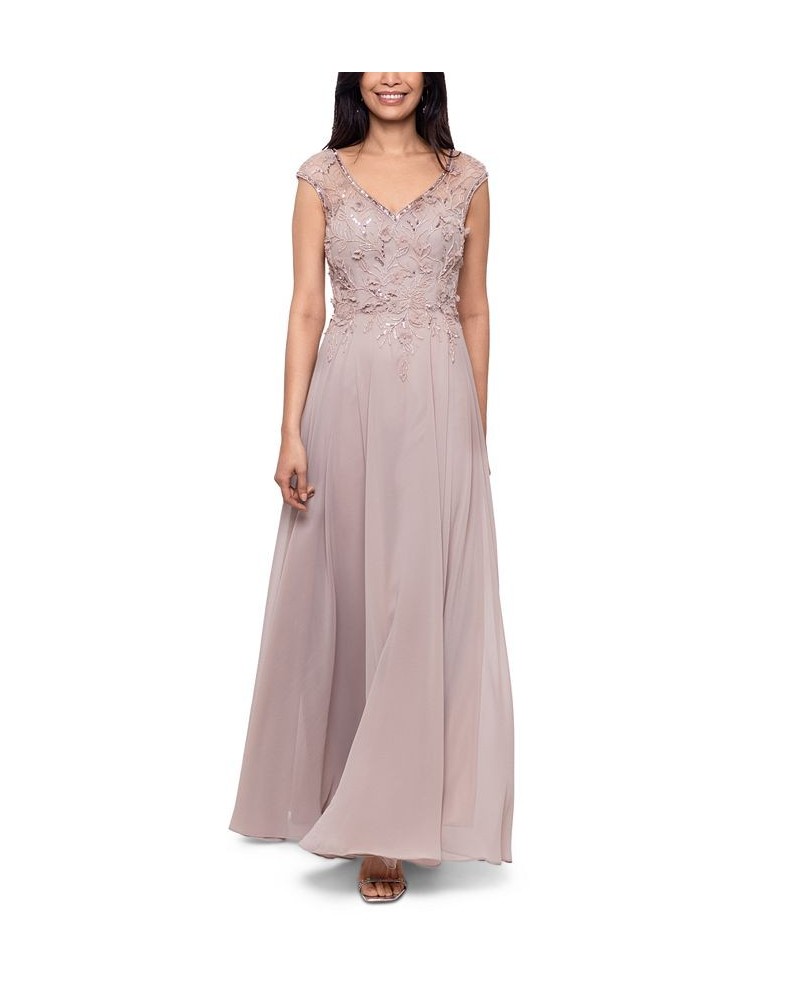 Beaded Chiffon Fit & Flare Dress Tan/Beige $98.67 Dresses