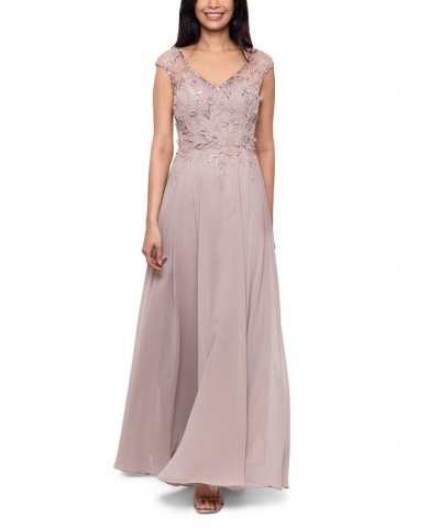 Beaded Chiffon Fit & Flare Dress Tan/Beige $98.67 Dresses