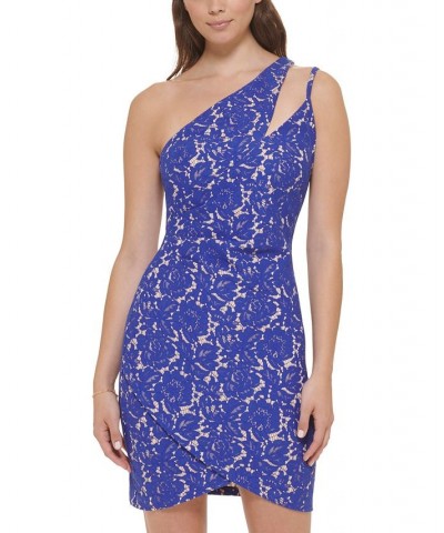 Women's Bonded Lace Cutout One-Shoulder Dress Cobalt Nude $34.04 Dresses