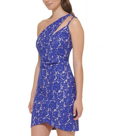 Women's Bonded Lace Cutout One-Shoulder Dress Cobalt Nude $34.04 Dresses