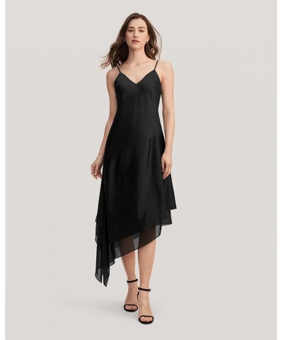 Ocimum Asymmetric Silk Cami Dress for Women Black $64.79 Dresses
