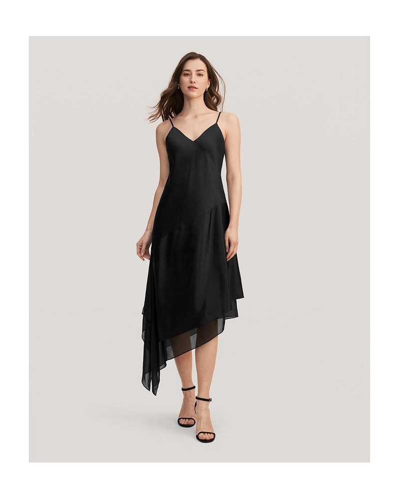 Ocimum Asymmetric Silk Cami Dress for Women Black $64.79 Dresses