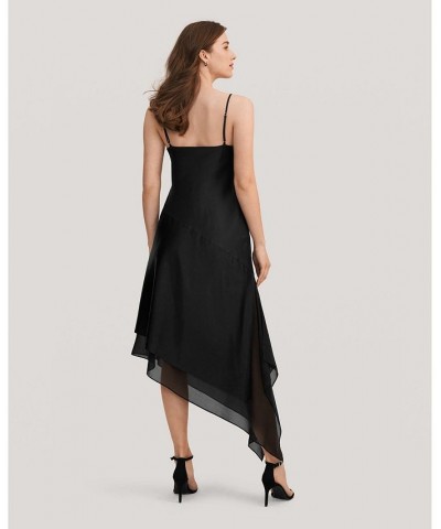 Ocimum Asymmetric Silk Cami Dress for Women Black $64.79 Dresses