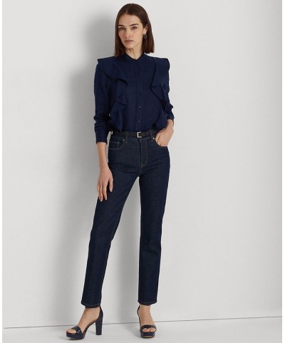 Women's Ruffle-Trim Linen Shirt French Navy $40.50 Tops