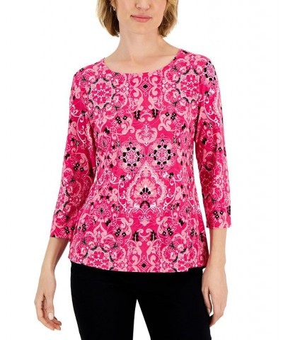 Petite 3/4-Sleeve Elaborate Chapel Top Red $12.25 Tops