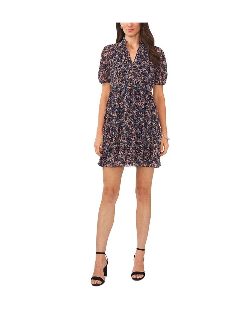 Petite Floral-Print Short-Sleeve Babydoll Dress Navy Multi $41.87 Dresses