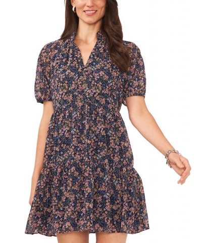 Petite Floral-Print Short-Sleeve Babydoll Dress Navy Multi $41.87 Dresses