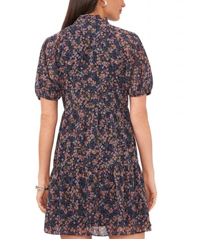 Petite Floral-Print Short-Sleeve Babydoll Dress Navy Multi $41.87 Dresses