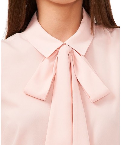 Women's Sleeveless Button-Front Bow Neck Blouse Light Rose $37.95 Tops