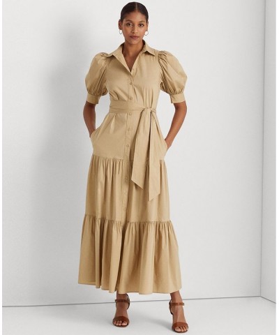 Women's Belted Cotton-Blend Shirtdress Birch Tan $84.05 Dresses
