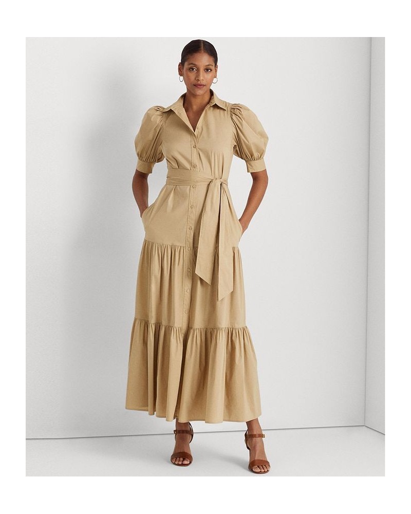 Women's Belted Cotton-Blend Shirtdress Birch Tan $84.05 Dresses