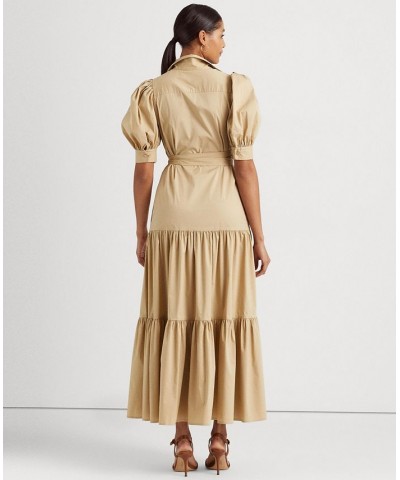 Women's Belted Cotton-Blend Shirtdress Birch Tan $84.05 Dresses