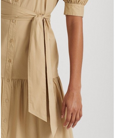 Women's Belted Cotton-Blend Shirtdress Birch Tan $84.05 Dresses