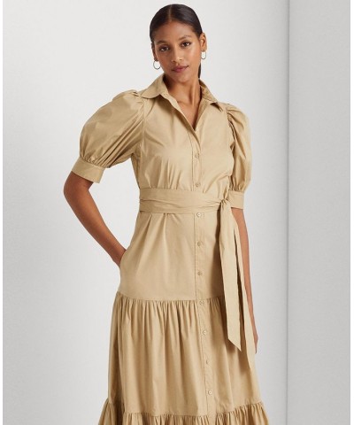 Women's Belted Cotton-Blend Shirtdress Birch Tan $84.05 Dresses