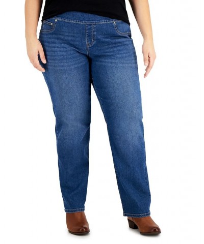 Plus Size Mid-Rise Pull On Straight Leg Jeans Summertime Blue $14.70 Jeans