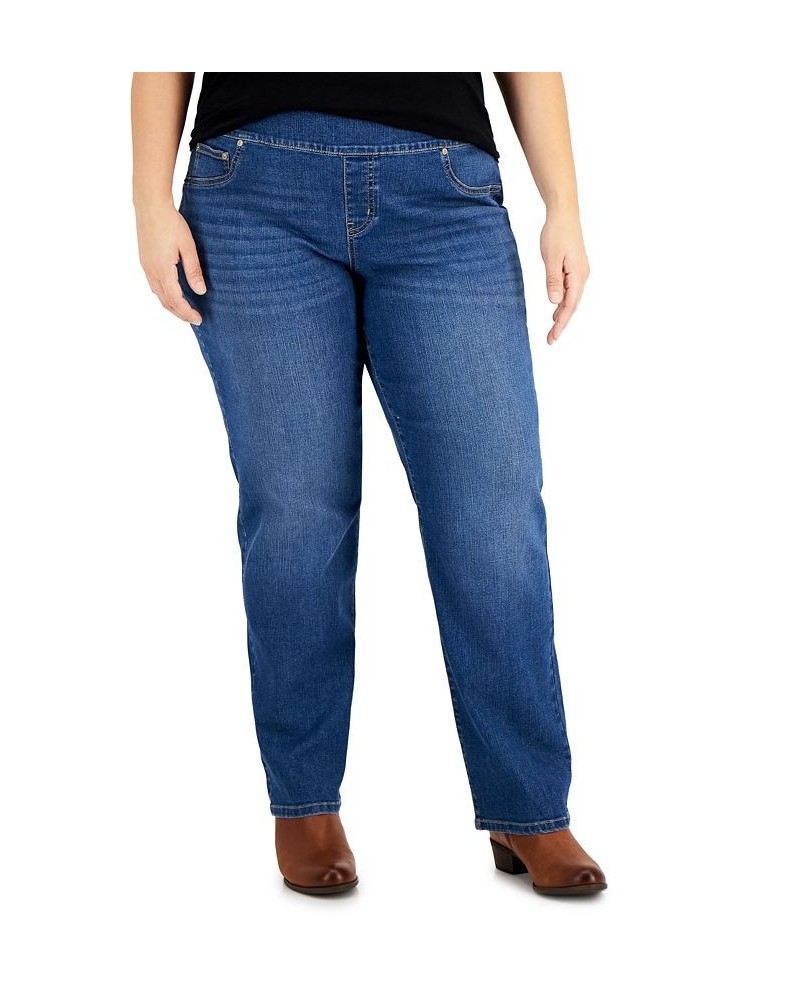 Plus Size Mid-Rise Pull On Straight Leg Jeans Summertime Blue $14.70 Jeans