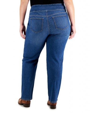 Plus Size Mid-Rise Pull On Straight Leg Jeans Summertime Blue $14.70 Jeans