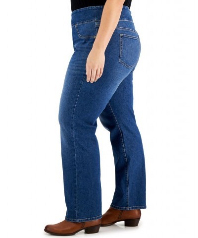 Plus Size Mid-Rise Pull On Straight Leg Jeans Summertime Blue $14.70 Jeans