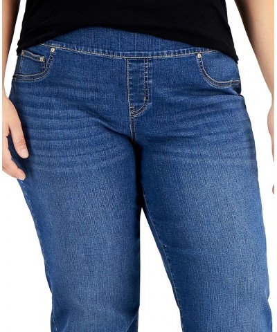 Plus Size Mid-Rise Pull On Straight Leg Jeans Summertime Blue $14.70 Jeans