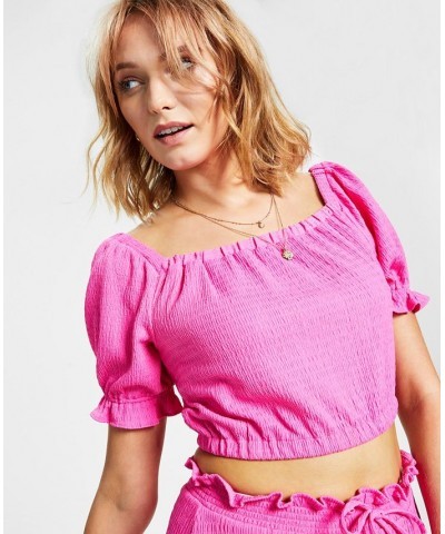 Women's Square-Neck Crop Top Pink Shock $10.04 Tops