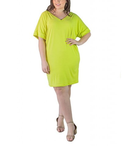 Plus Size Loose Fit V-neck Knee Length Dress Green $16.60 Dresses