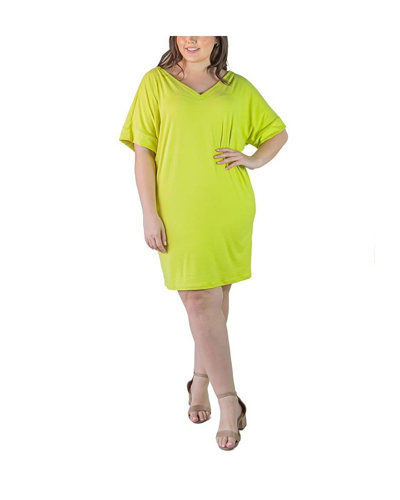 Plus Size Loose Fit V-neck Knee Length Dress Green $16.60 Dresses