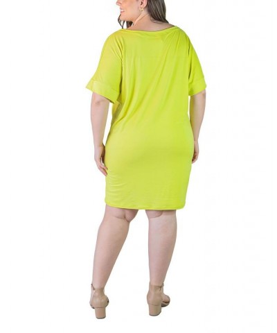 Plus Size Loose Fit V-neck Knee Length Dress Green $16.60 Dresses