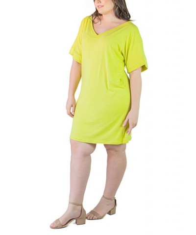 Plus Size Loose Fit V-neck Knee Length Dress Green $16.60 Dresses