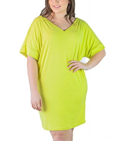 Plus Size Loose Fit V-neck Knee Length Dress Green $16.60 Dresses