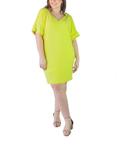 Plus Size Loose Fit V-neck Knee Length Dress Green $16.60 Dresses