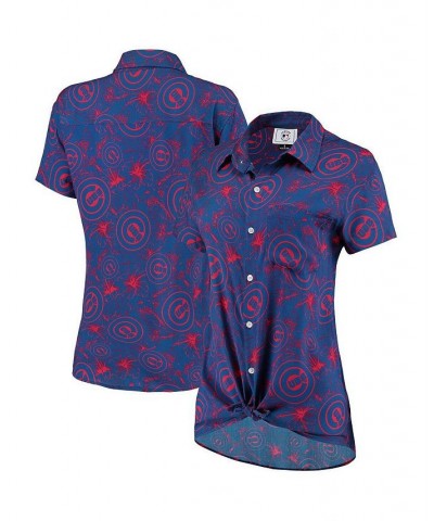 Women's Royal Red Chicago Cubs Tonal Print Button-Up Shirt Royal, Red $43.99 Tops