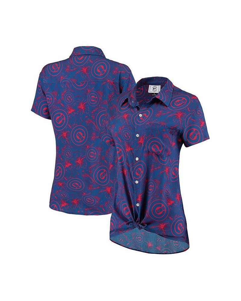 Women's Royal Red Chicago Cubs Tonal Print Button-Up Shirt Royal, Red $43.99 Tops