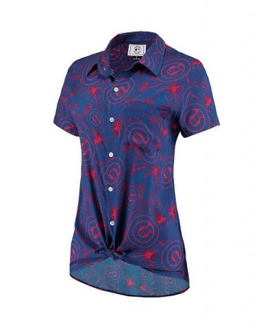 Women's Royal Red Chicago Cubs Tonal Print Button-Up Shirt Royal, Red $43.99 Tops