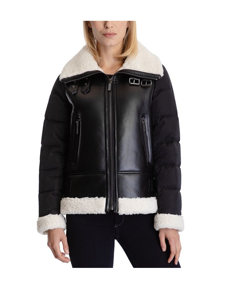 Women's Faux-Shearling Down Puffer Coat Black $94.50 Coats