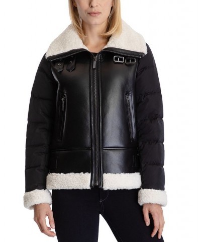 Women's Faux-Shearling Down Puffer Coat Black $94.50 Coats