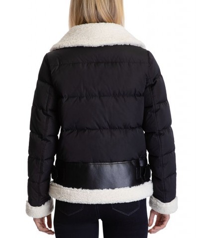 Women's Faux-Shearling Down Puffer Coat Black $94.50 Coats