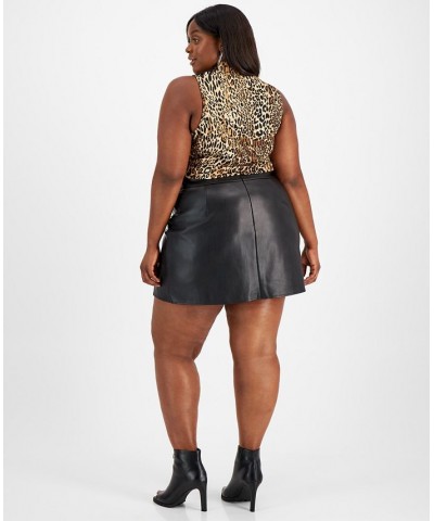 Plus Size Faux-Leather Side-Stud Skirt Deep Black $20.67 Skirts