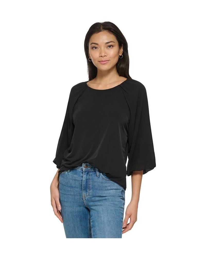 Plus Size Balloon Sleeve Blouse Black $20.90 Tops