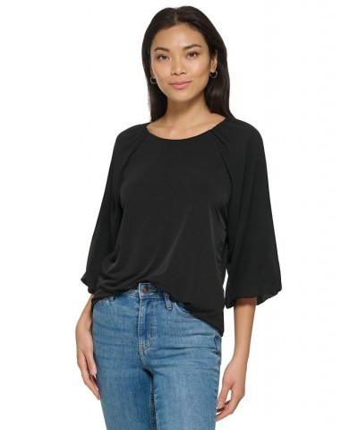 Plus Size Balloon Sleeve Blouse Black $20.90 Tops