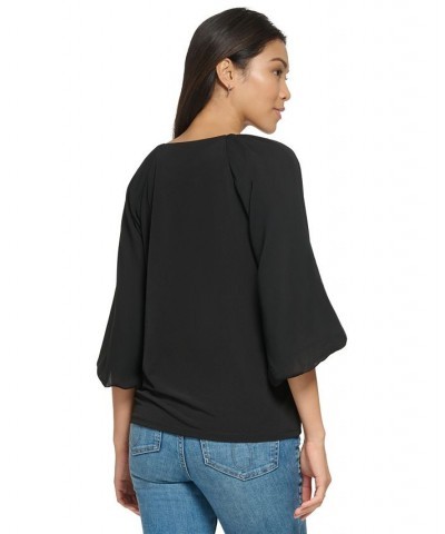 Plus Size Balloon Sleeve Blouse Black $20.90 Tops