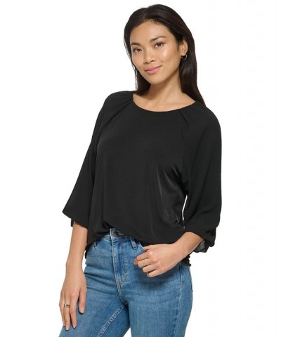 Plus Size Balloon Sleeve Blouse Black $20.90 Tops