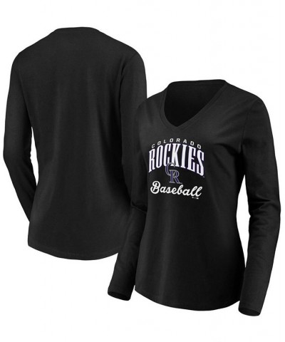 Women's Black Colorado Rockies Victory Script V-Neck Long Sleeve T-shirt Black $24.74 Tops