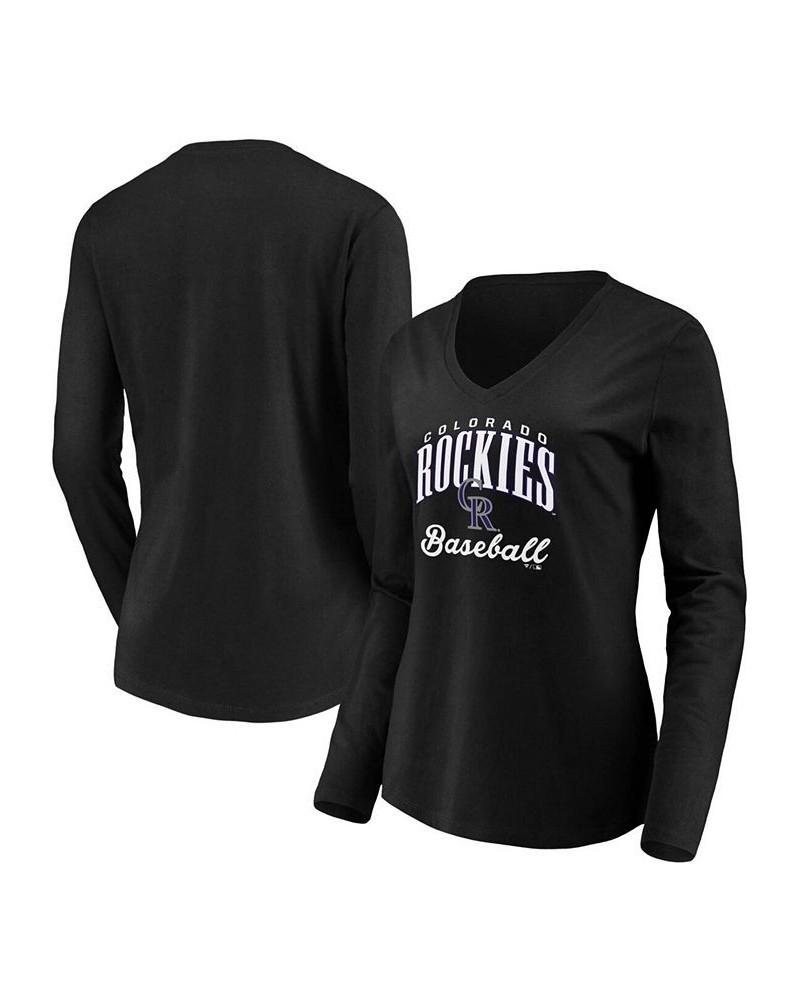 Women's Black Colorado Rockies Victory Script V-Neck Long Sleeve T-shirt Black $24.74 Tops