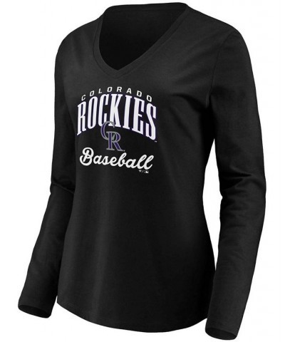 Women's Black Colorado Rockies Victory Script V-Neck Long Sleeve T-shirt Black $24.74 Tops